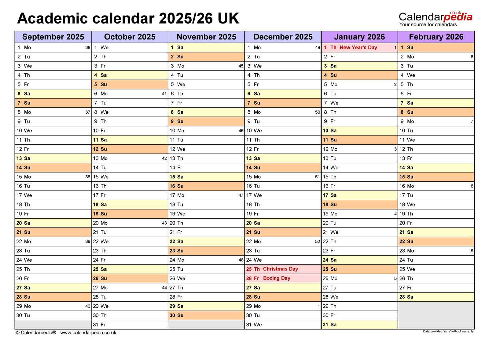 free academic calendar template 2025