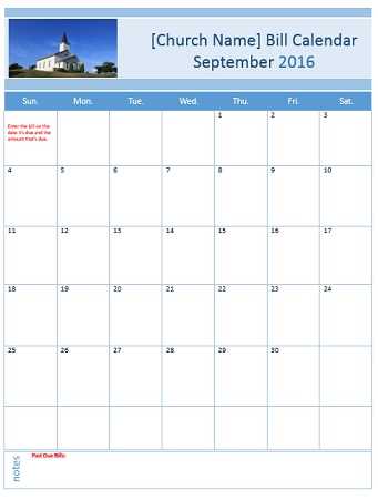 monthly church calendar template
