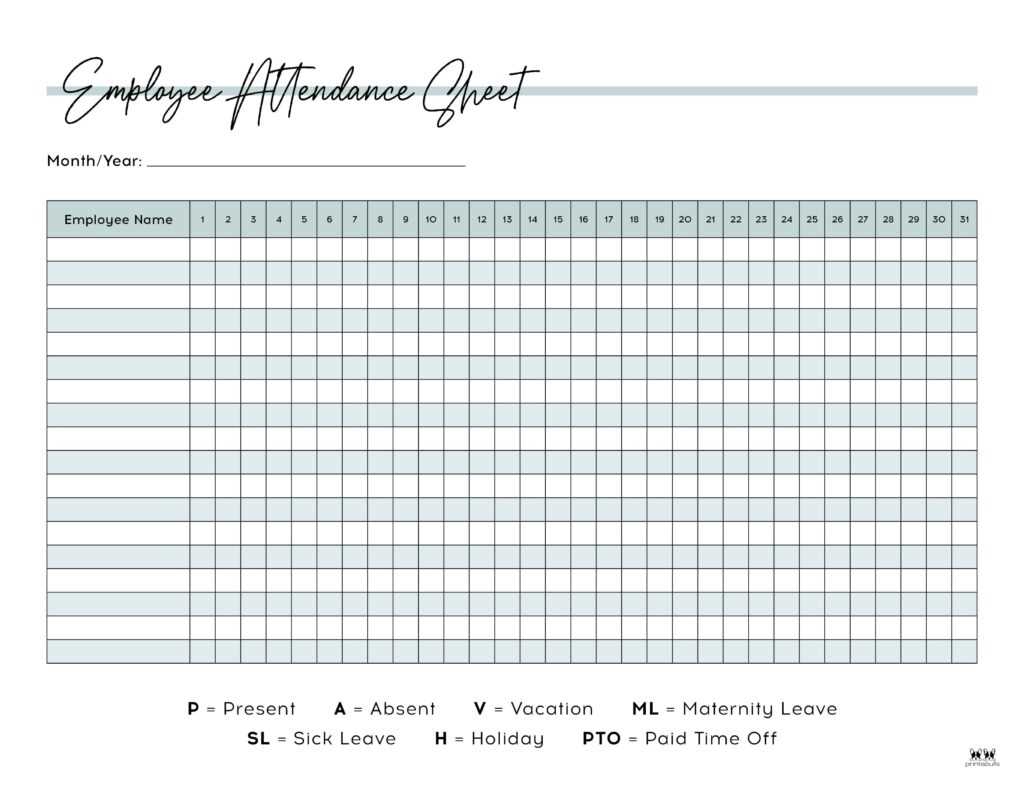 free employee attendance calendar template