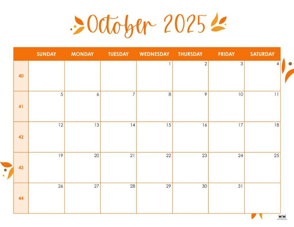 blank calendar template october 2025