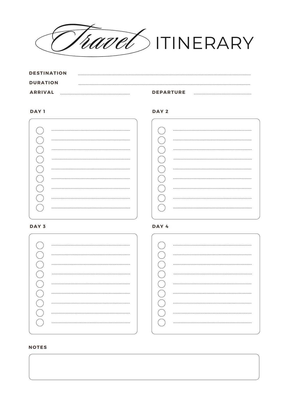 itinerary calendar template