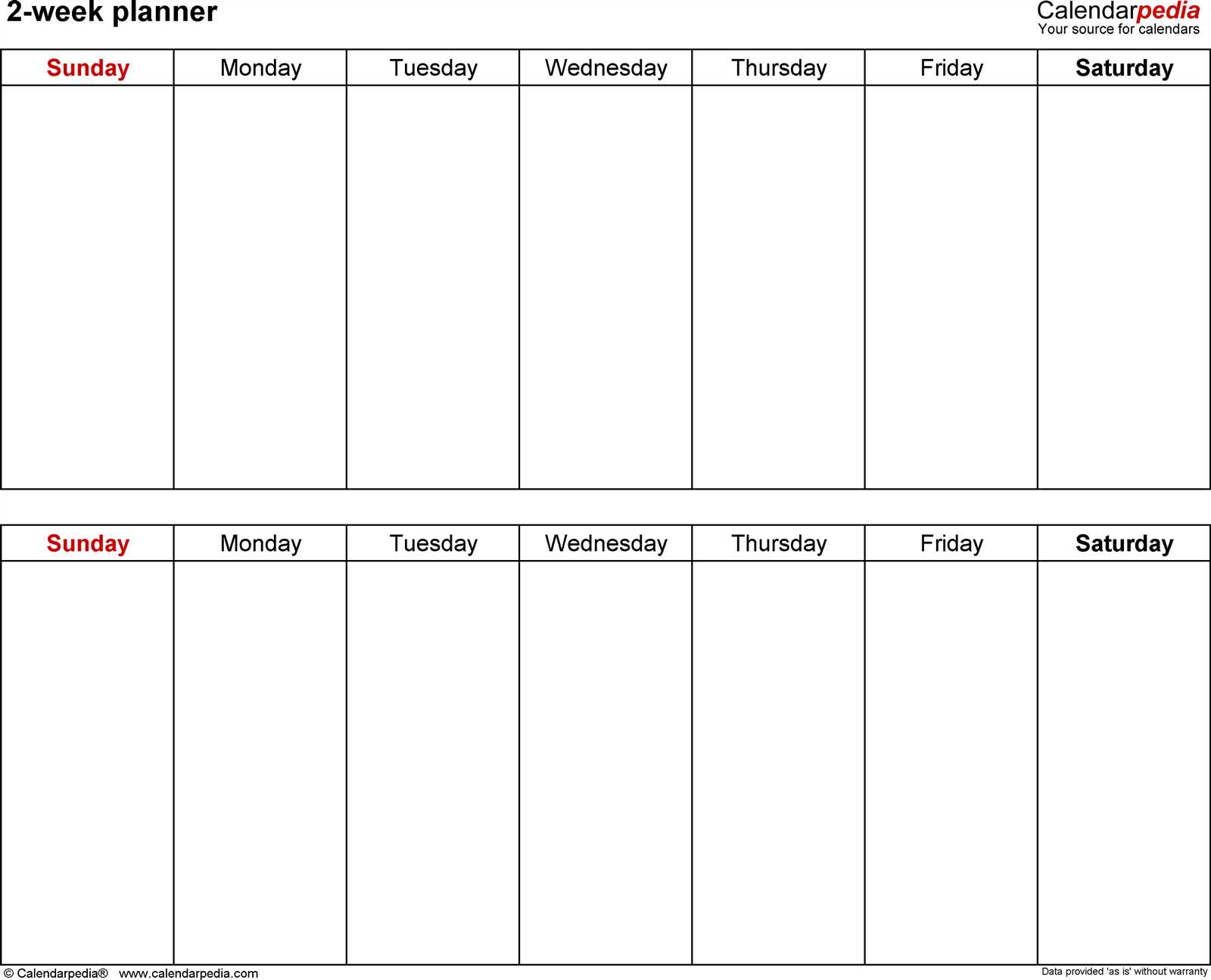 two week calendar template