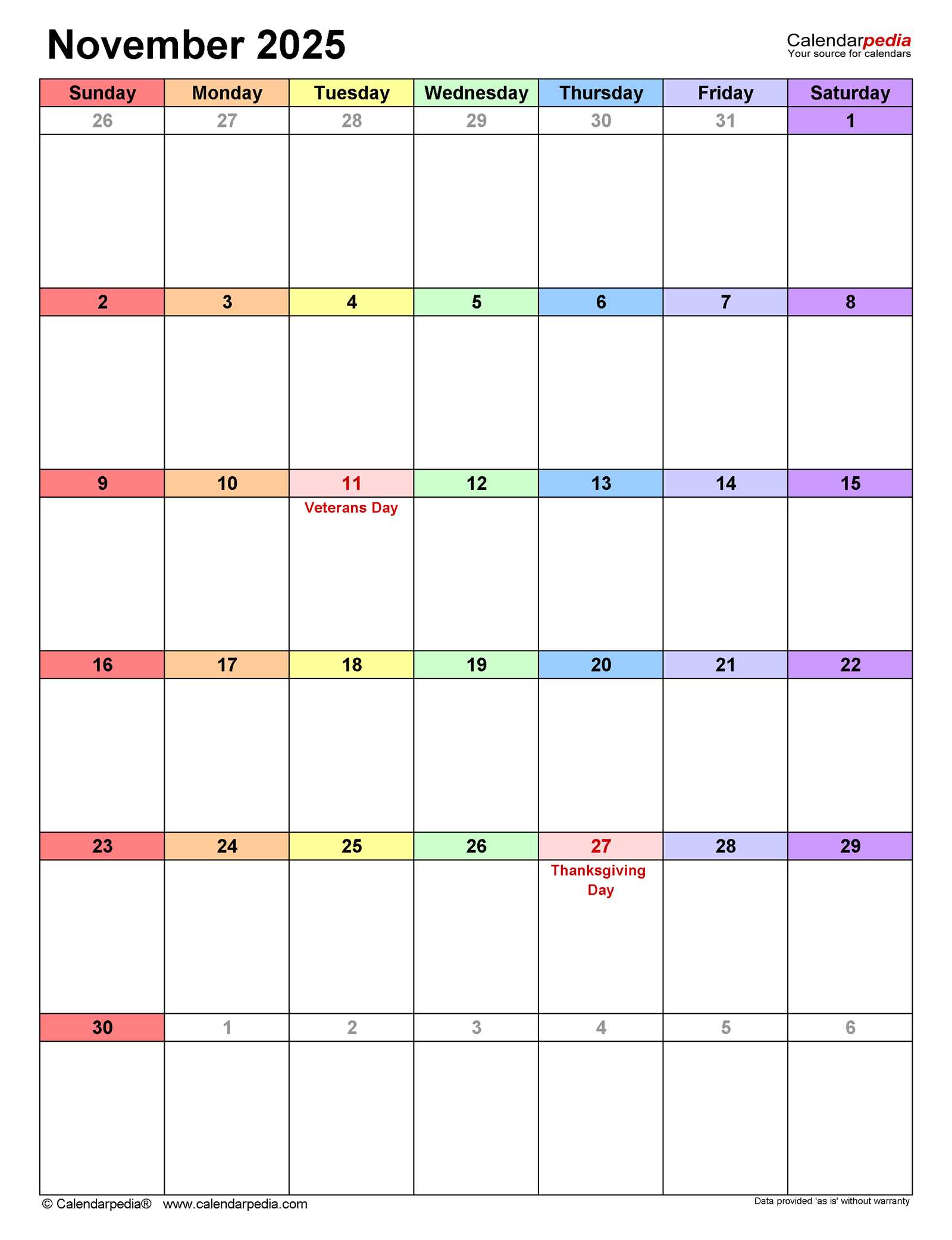 blank november calendar template 2026