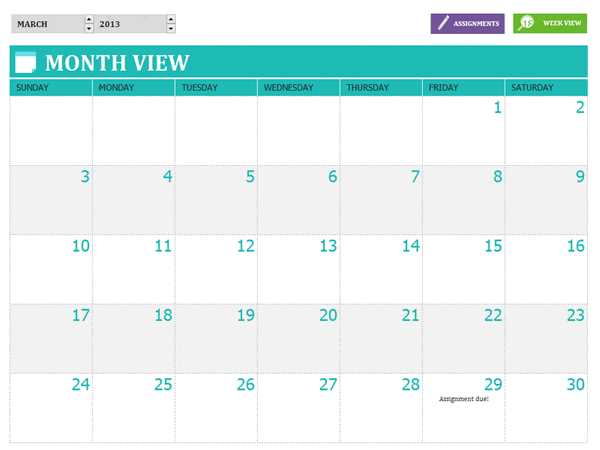 monthly assignment calendar template