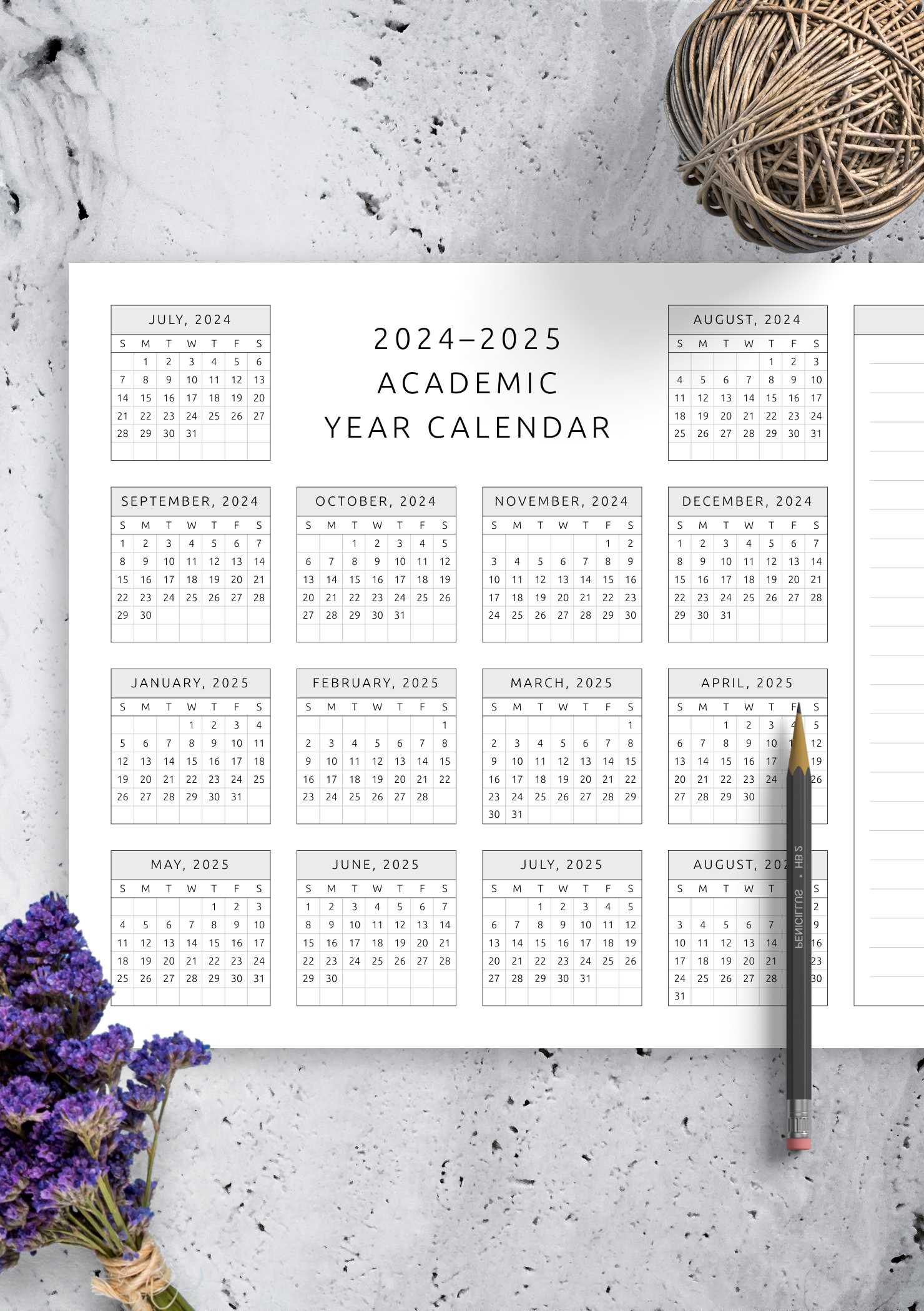 yearly academic calendar template