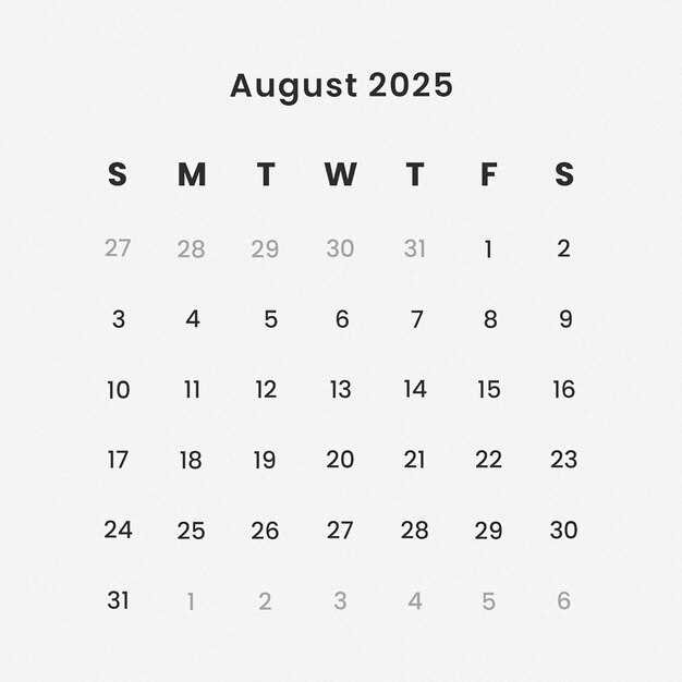 august 2026 calendar template
