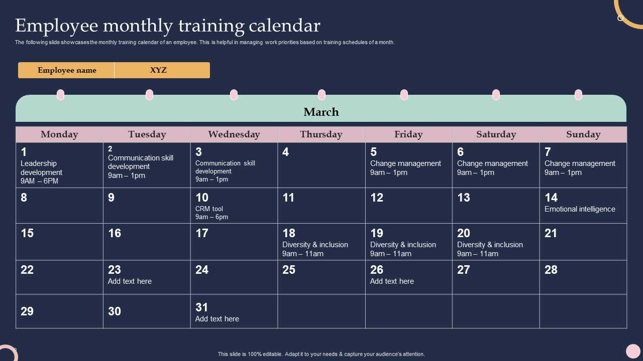 workshop calendar template