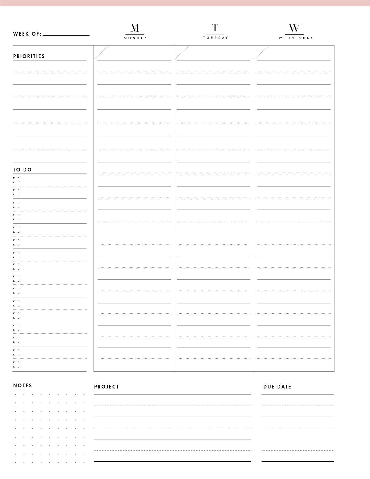 7 day calendar printable template