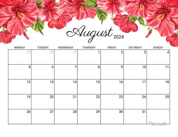 august calendar template