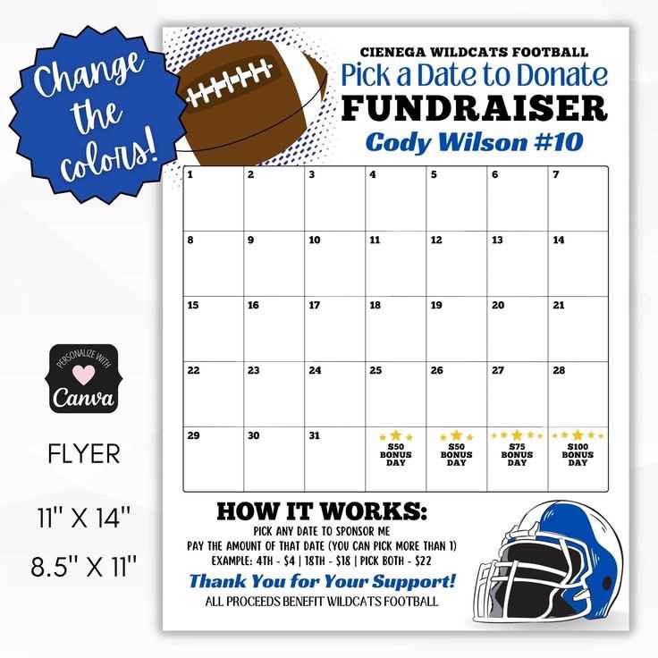 football calendar fundraiser template free