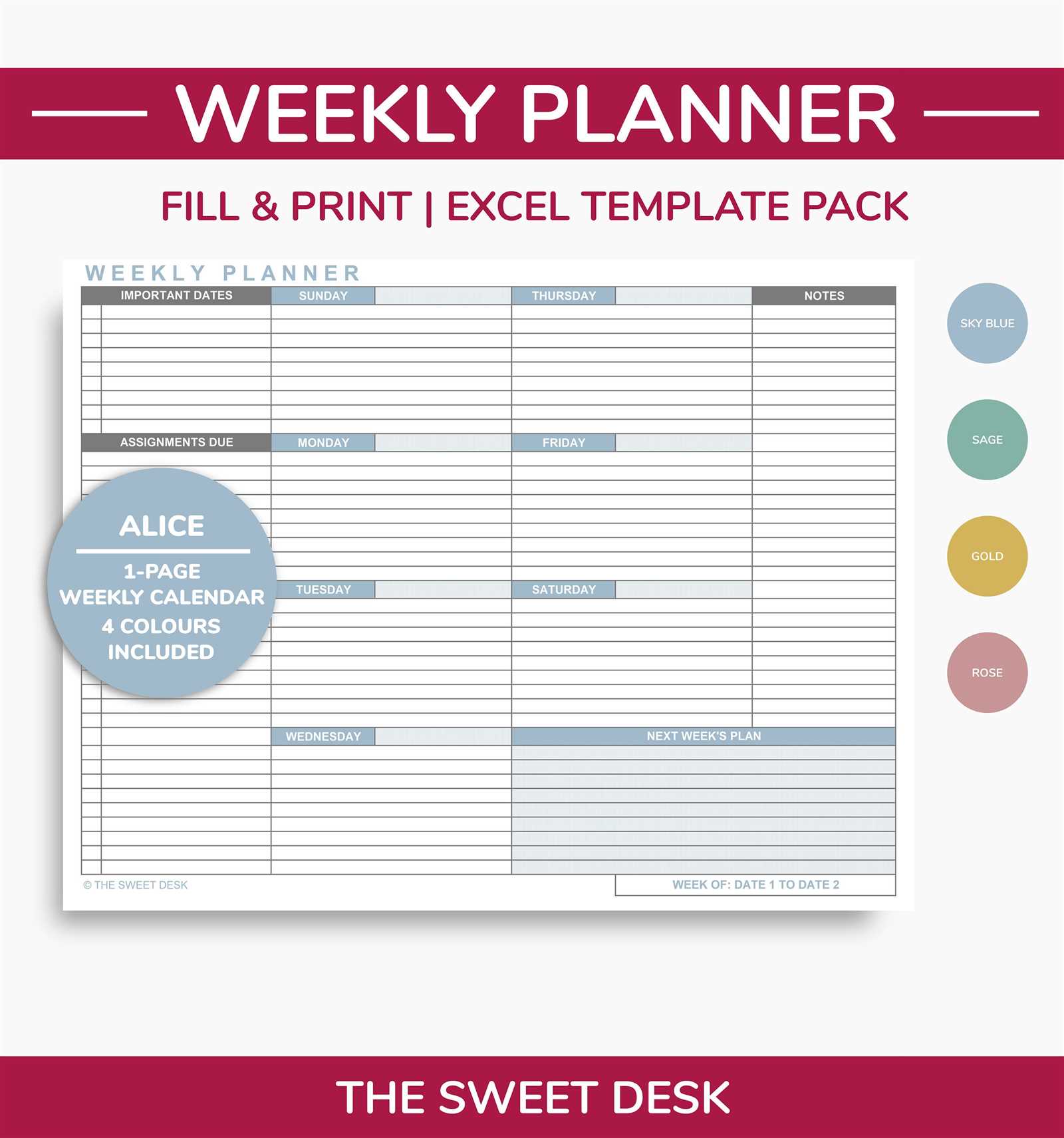 publisher weekly calendar template