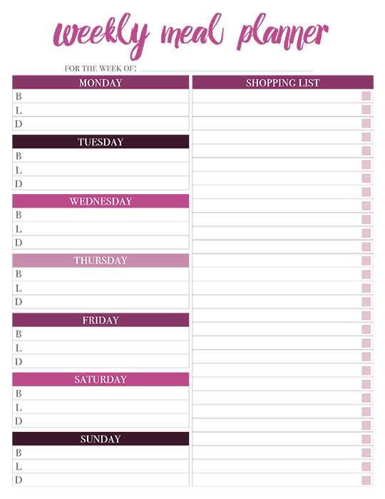 free meal calendar template