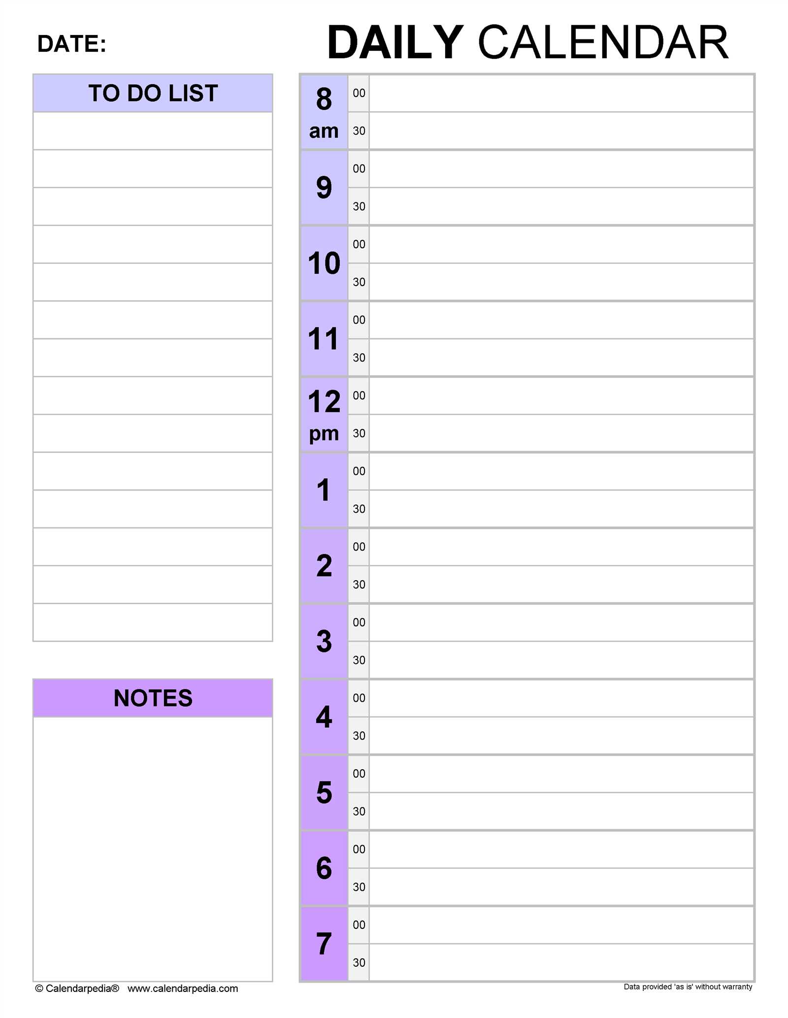 single day calendar template