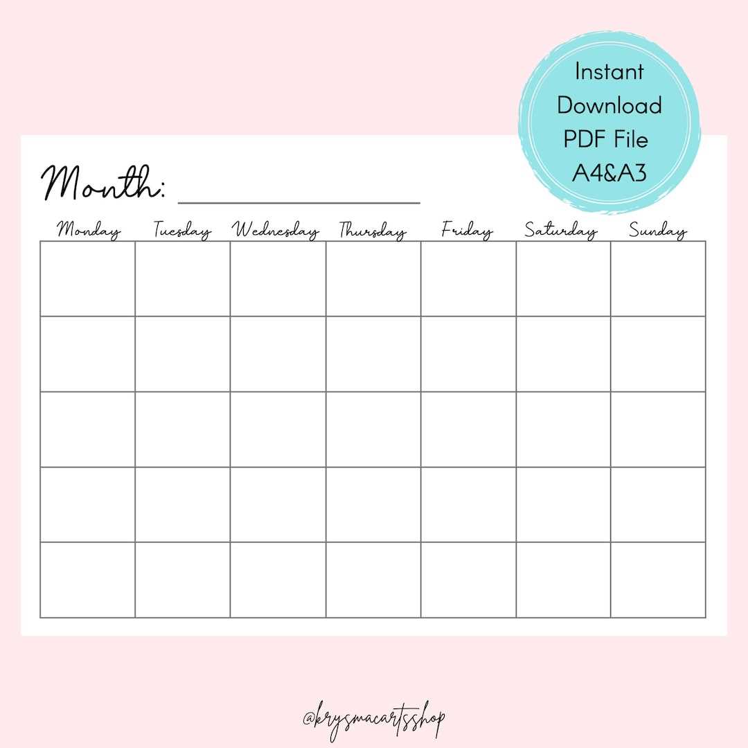 blank calendar template monday start