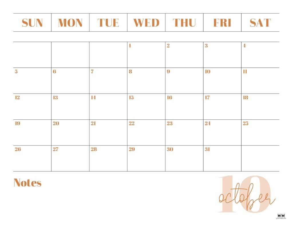 monthly calendar template october 2026