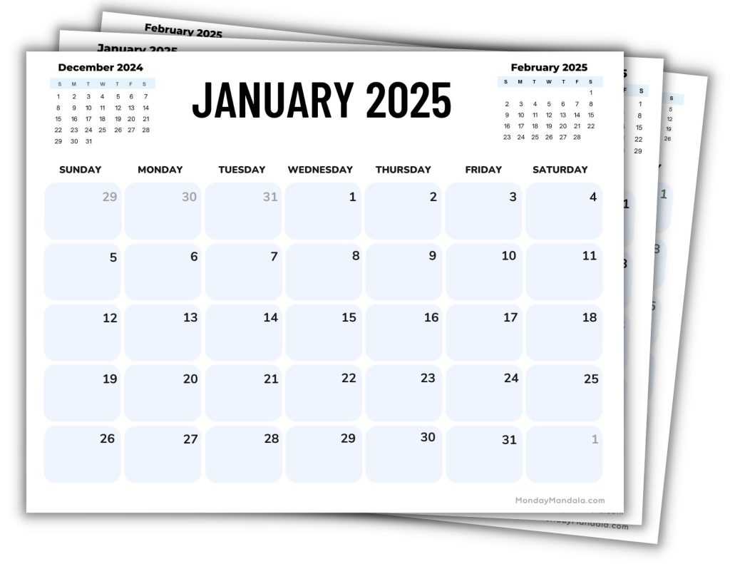 free month calendar template 2025