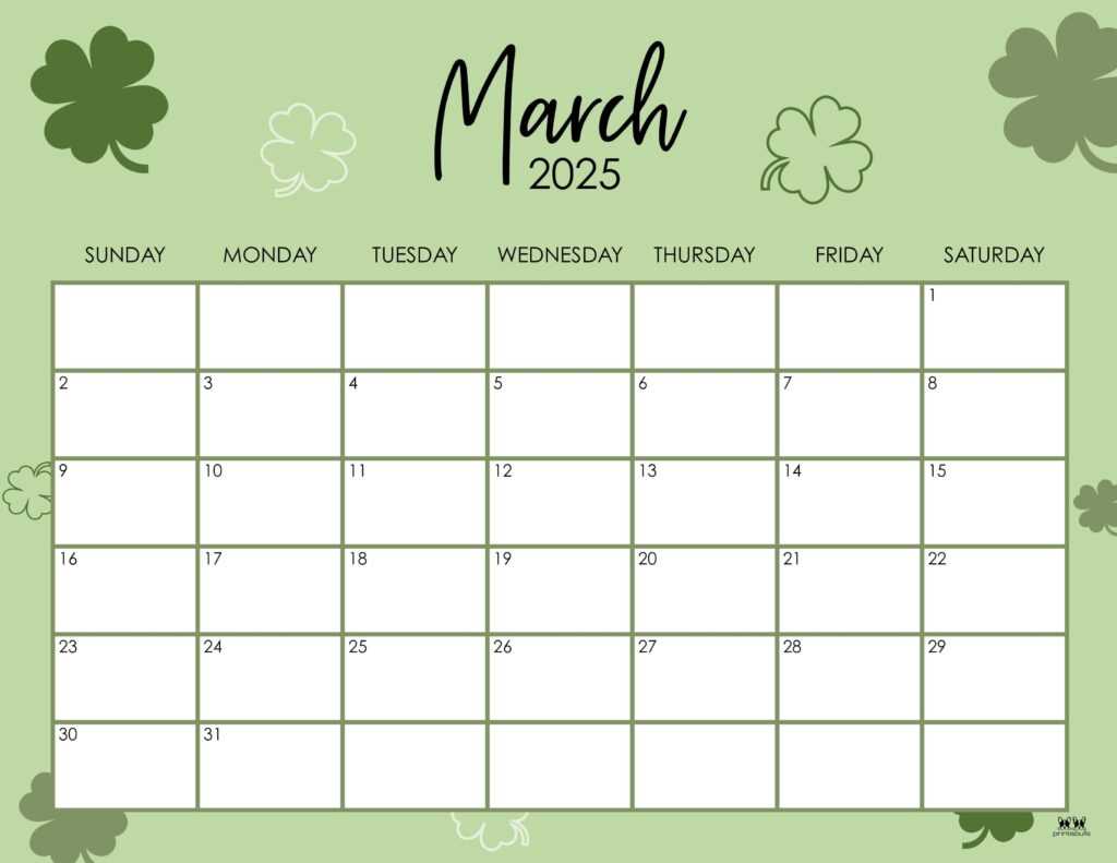 calendar template march 2025