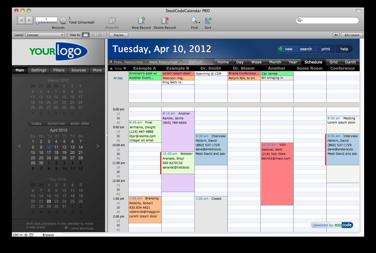 filemaker calendar template free