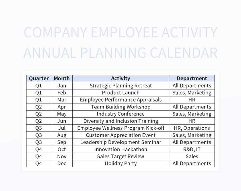 department calendar template