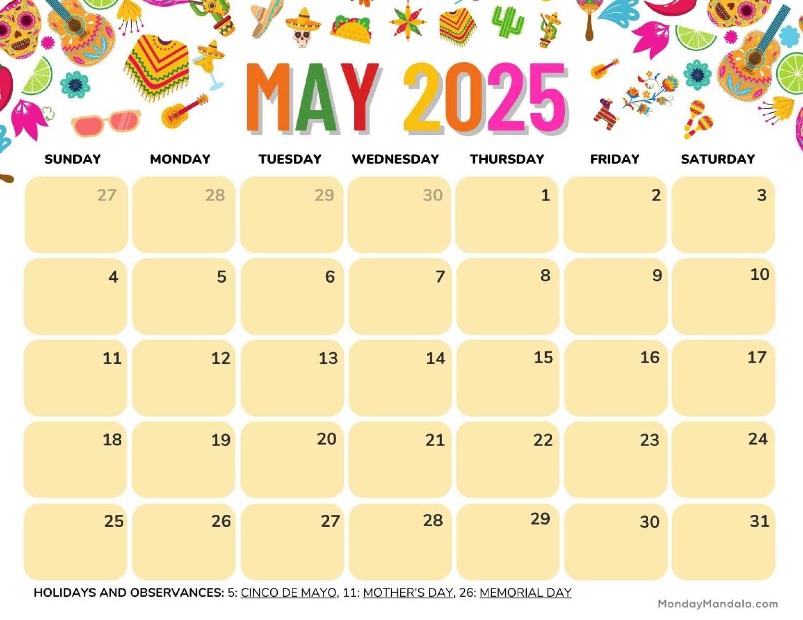 may 2026 calendar template free