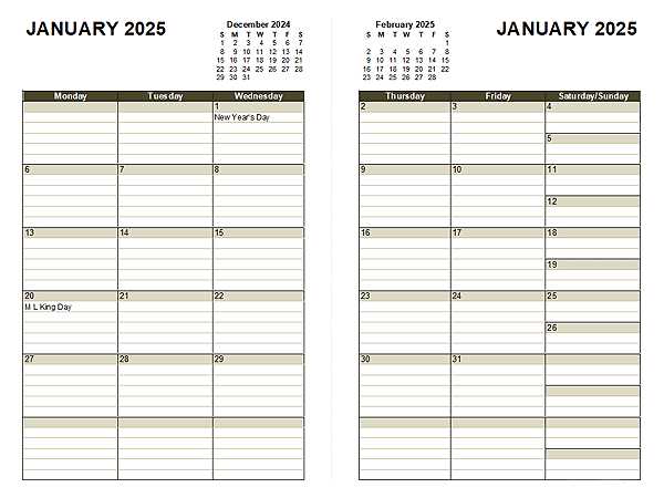 two page calendar template