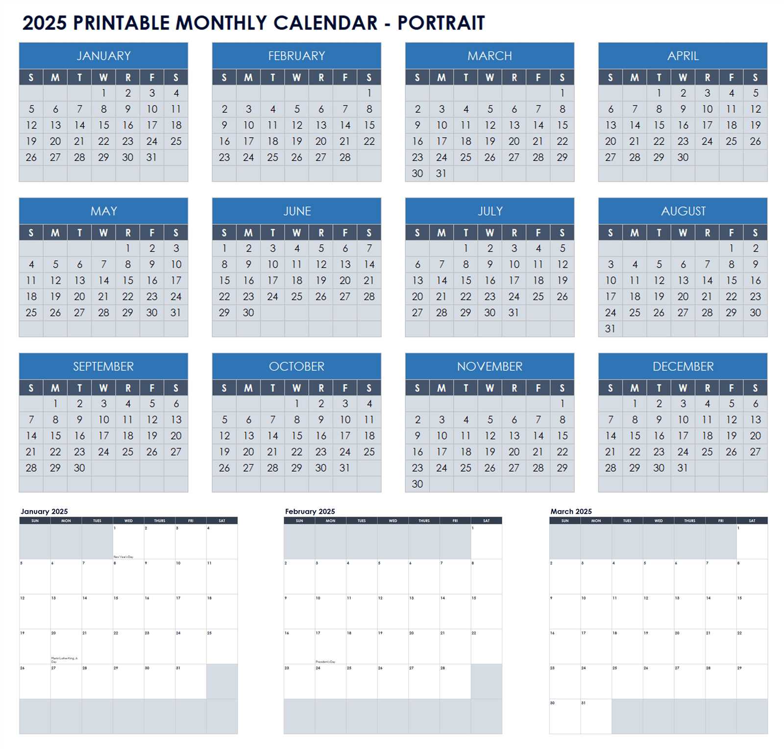2026 calendar template with holidays printable
