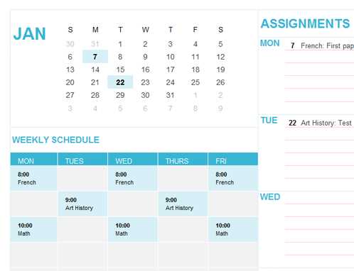 university calendar template