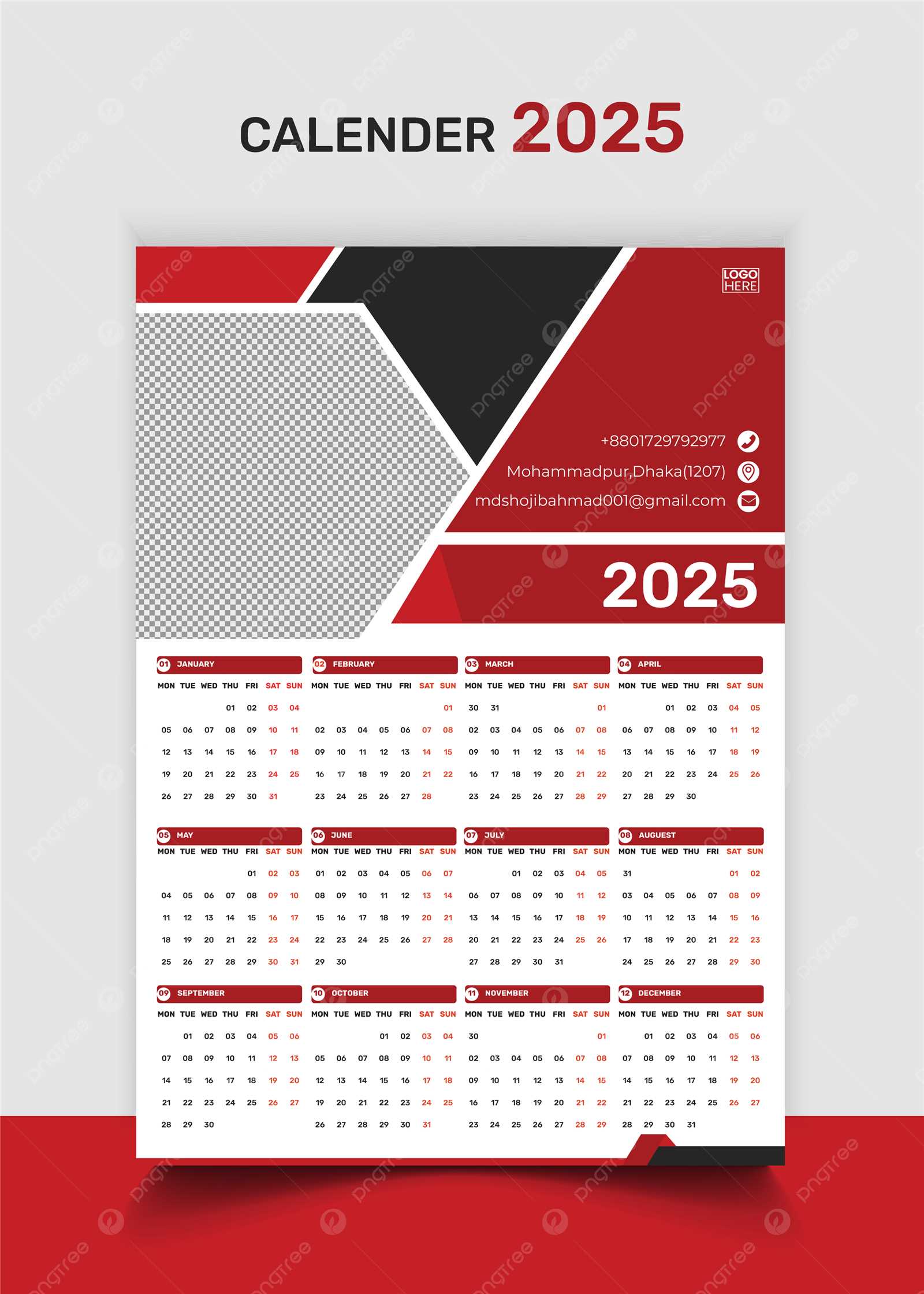 wall calendar template 2025