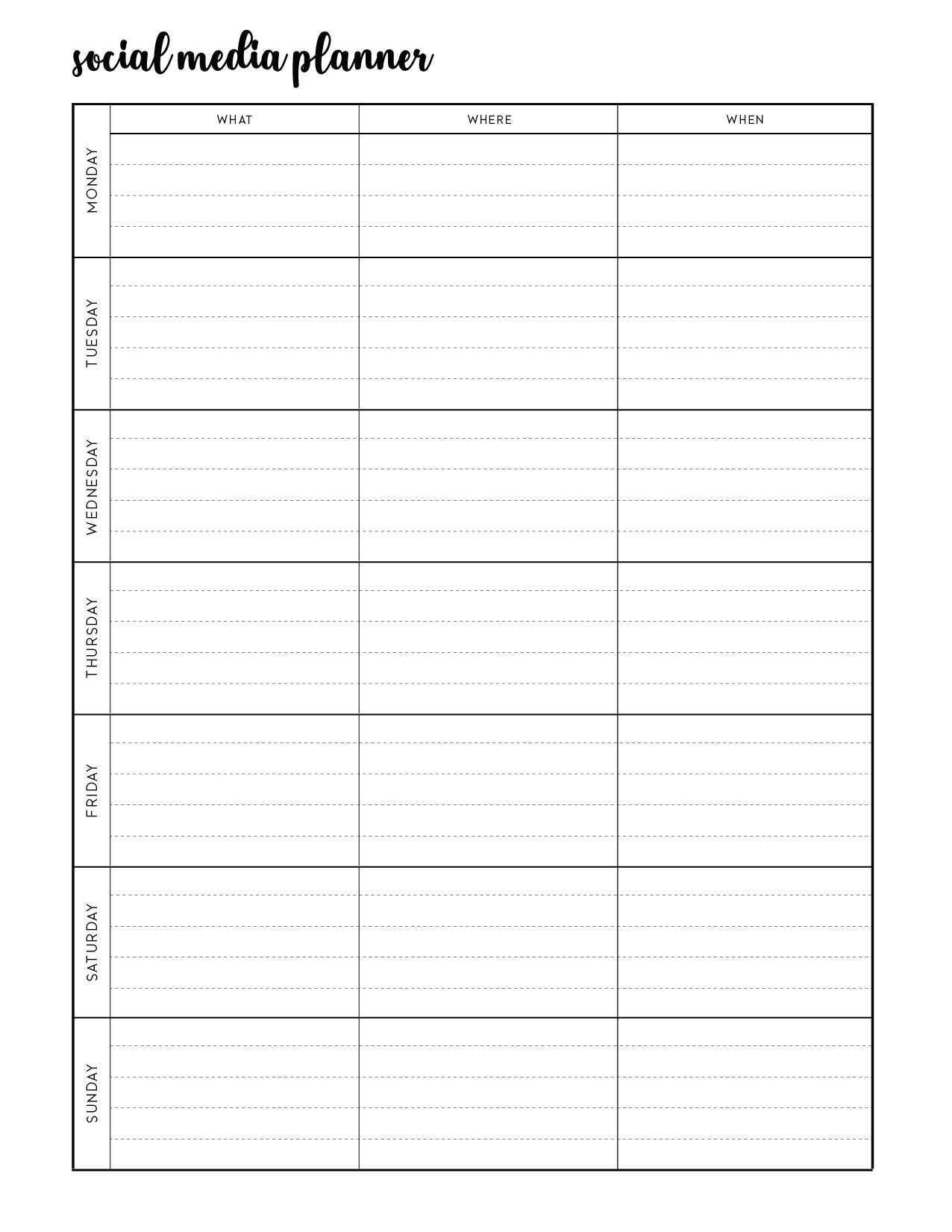 blank social media calendar template