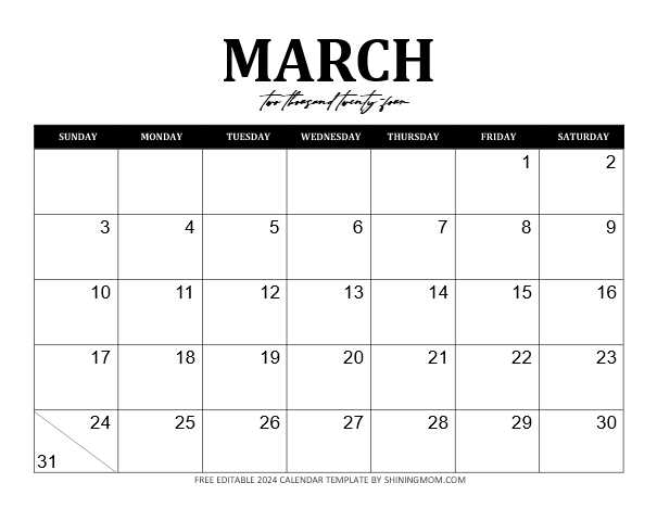 march template calendar