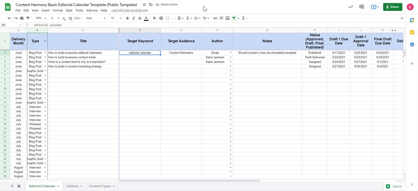 sheets content calendar template