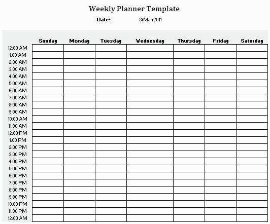 24 hour day calendar template