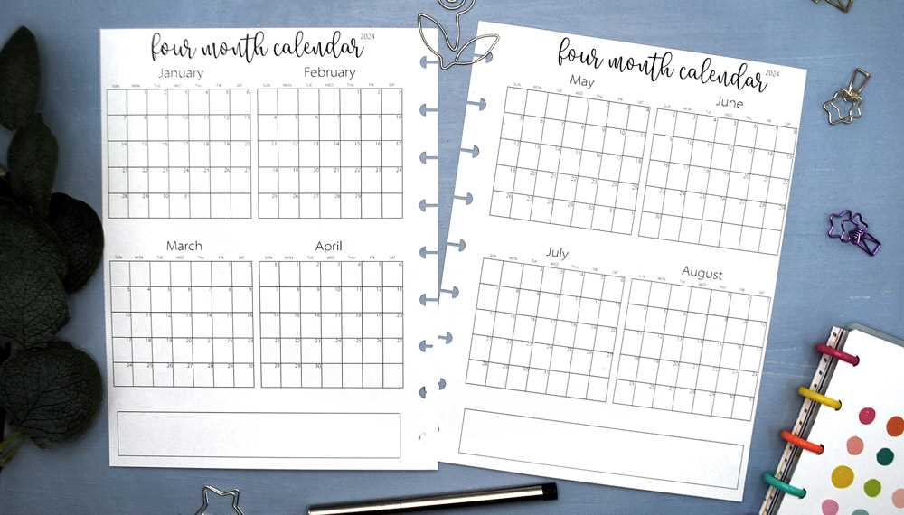 4 month blank calendar template