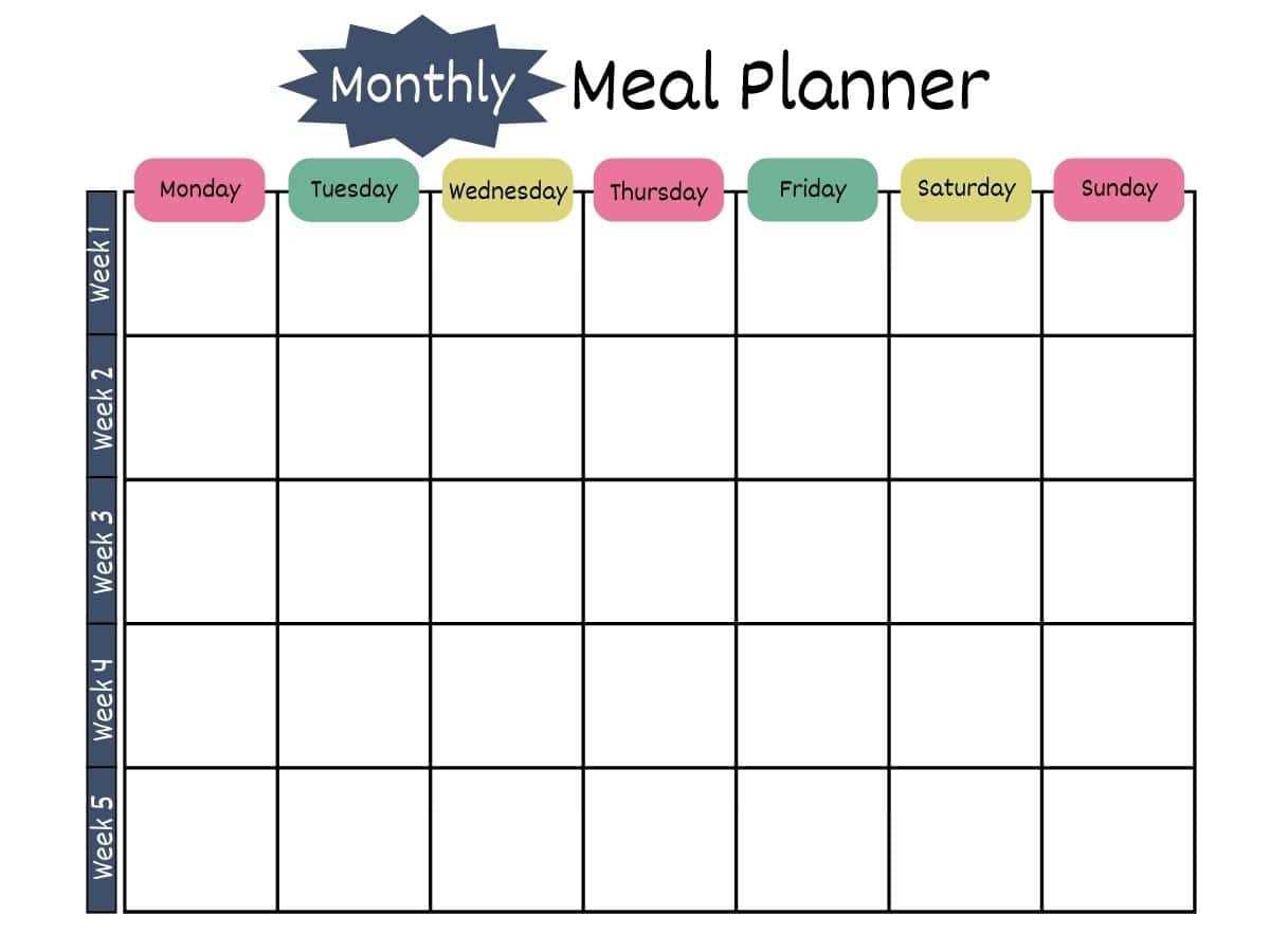 printable meal calendar template