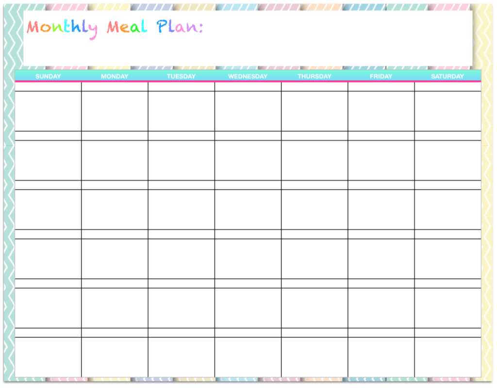 monthly food calendar template