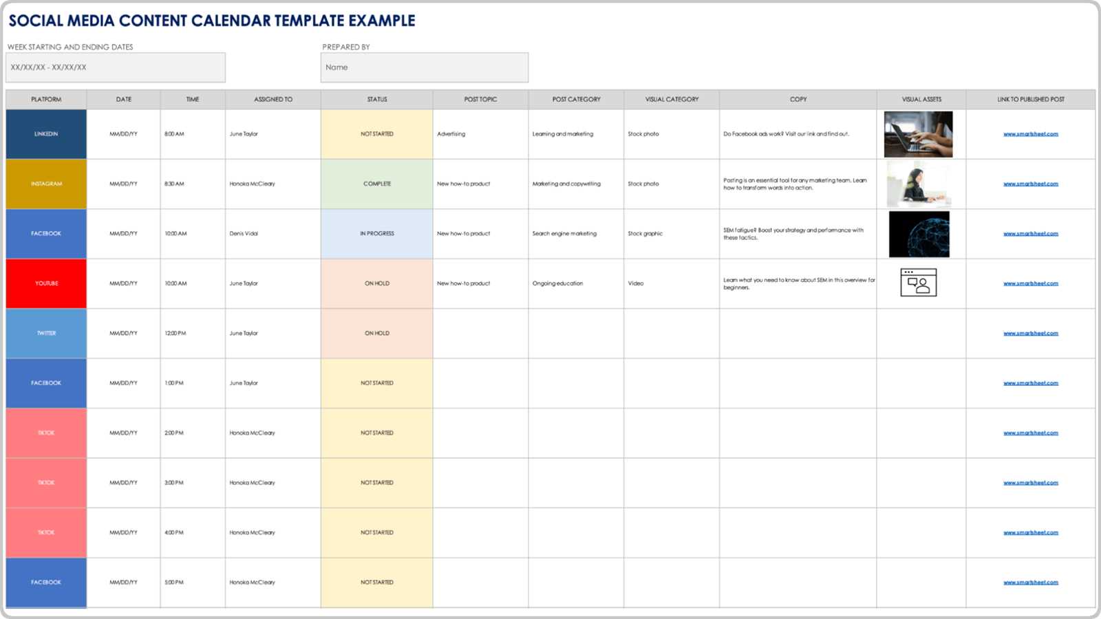 smartsheet content calendar template