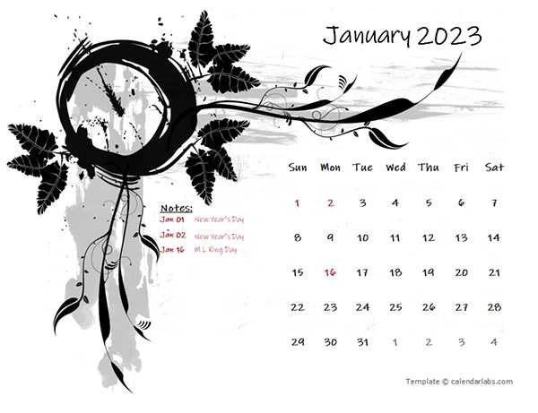 design a template for a calendar