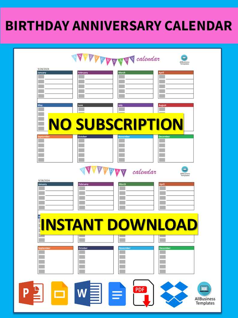 free birthday and anniversary calendar template