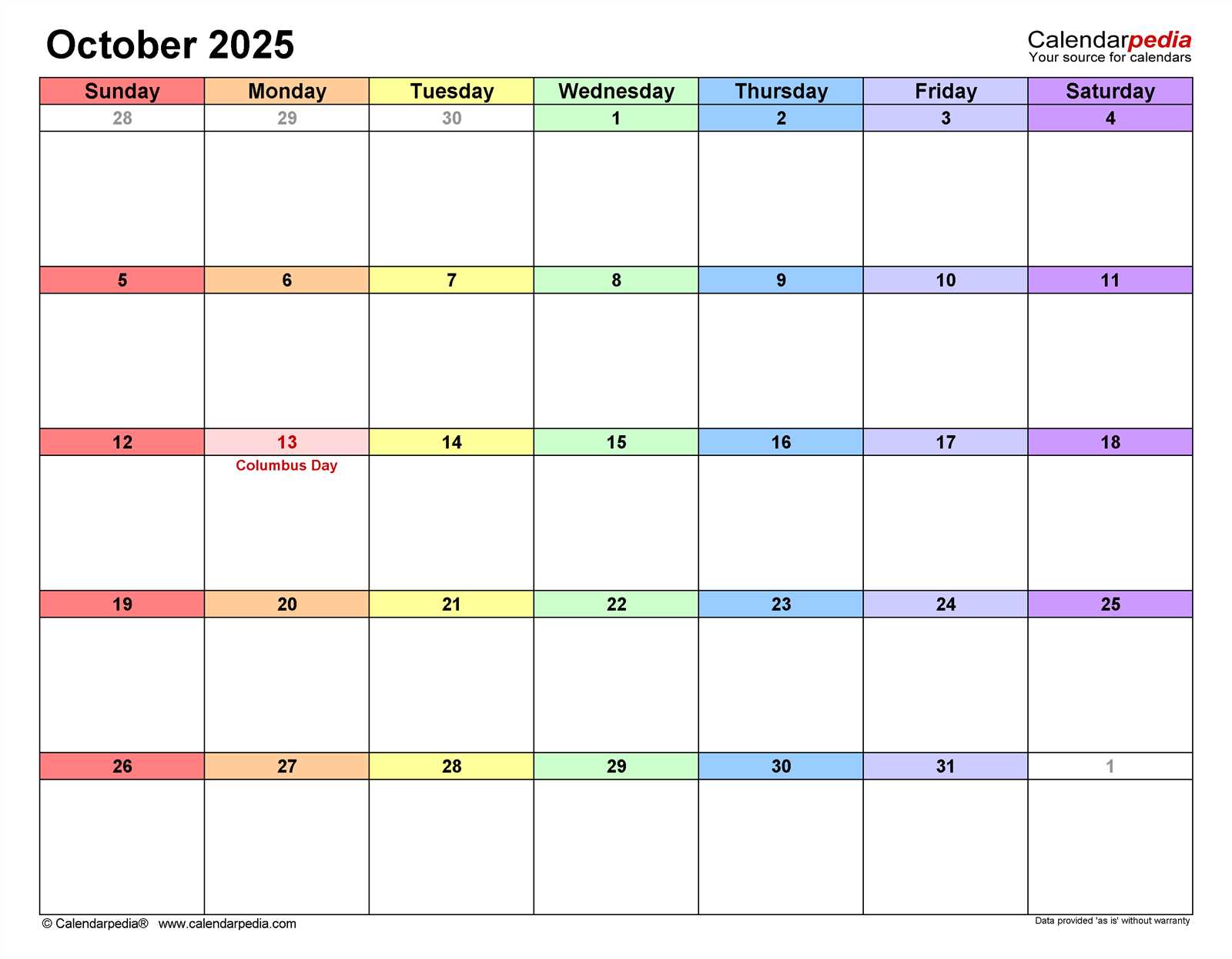 october 2025 calendar template editable