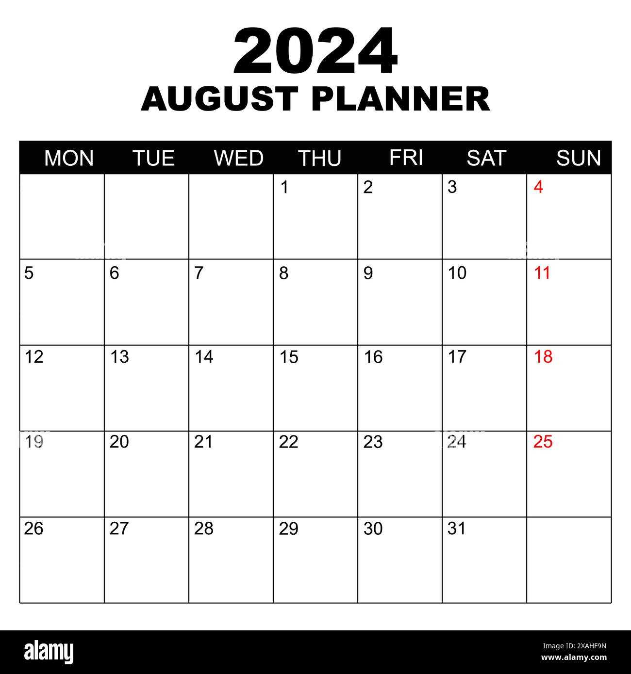 month of august calendar template