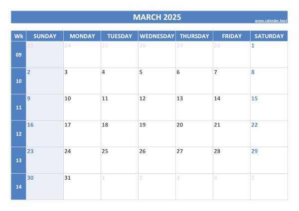 blank calendar template march 2026