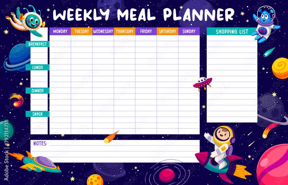 weekly food calendar template