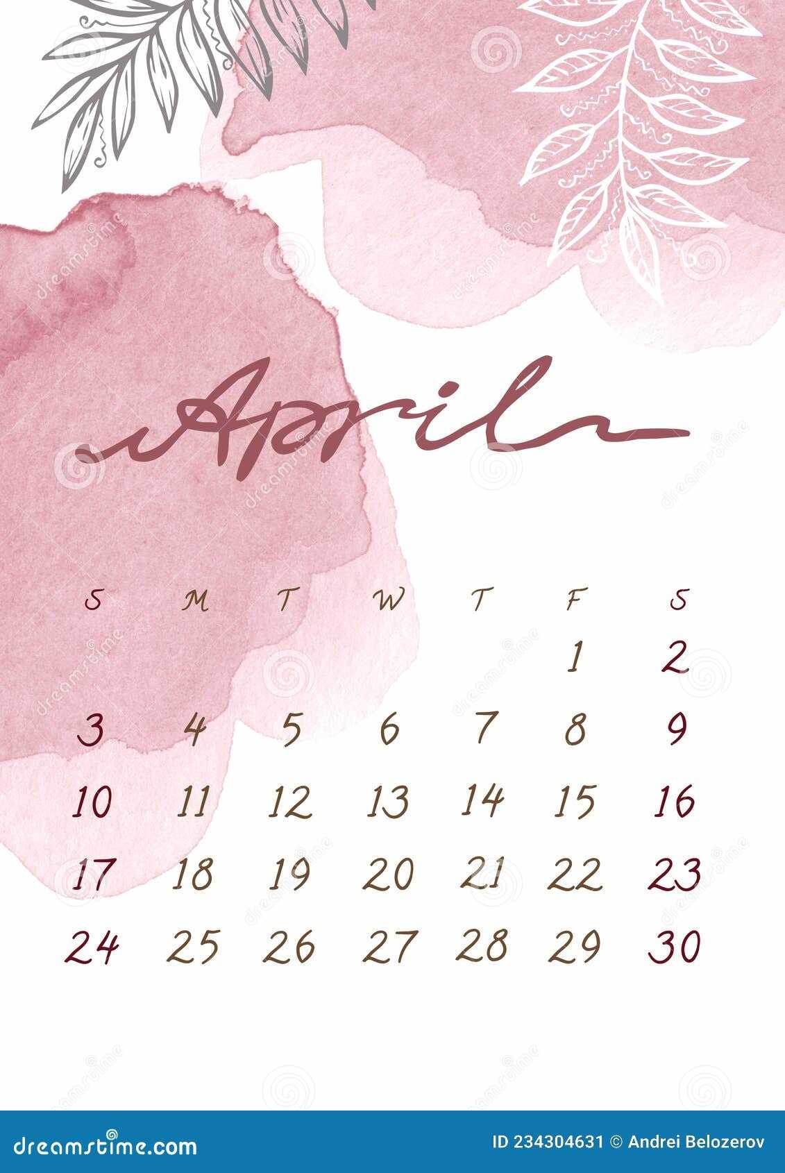 april template calendar