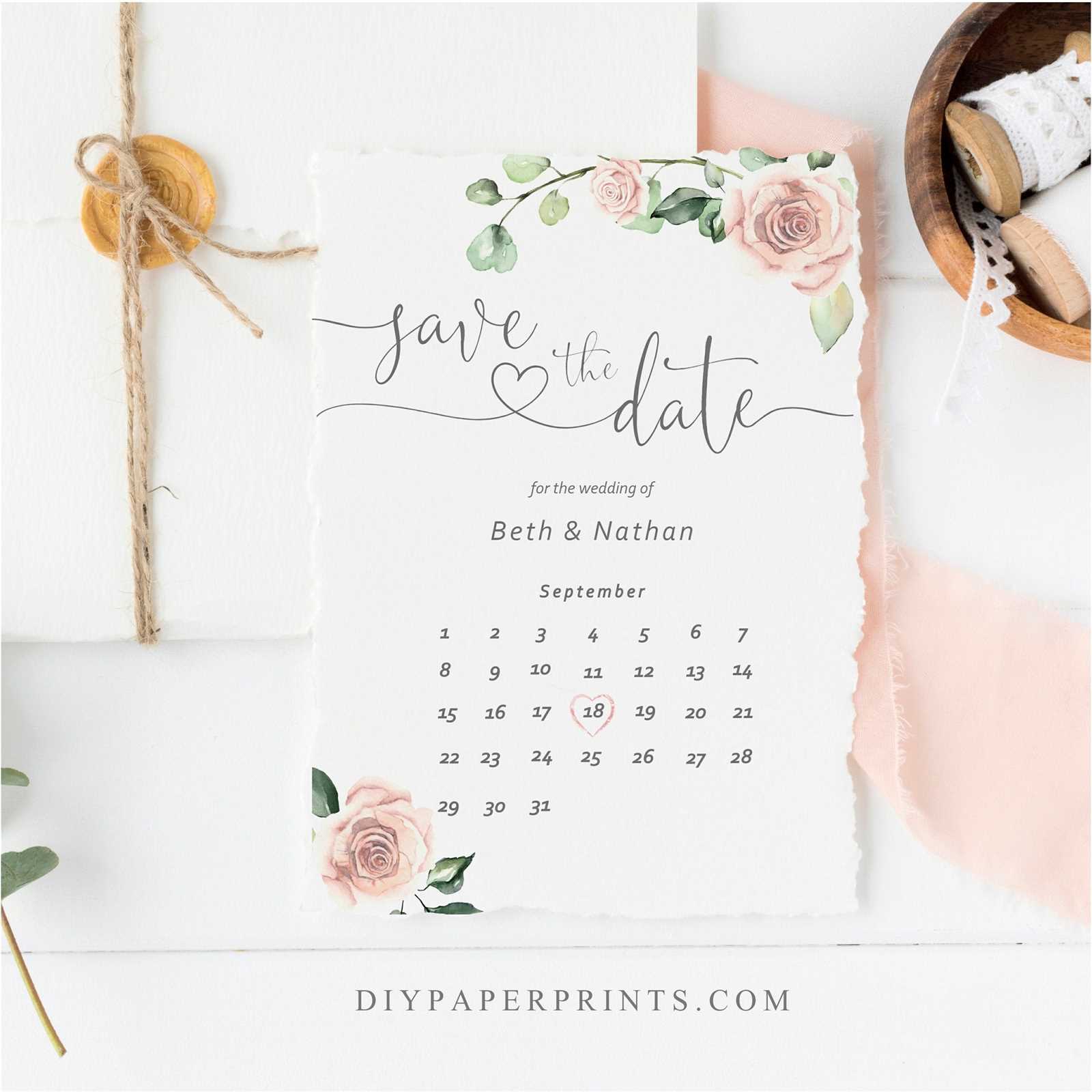 save the date calendar card template