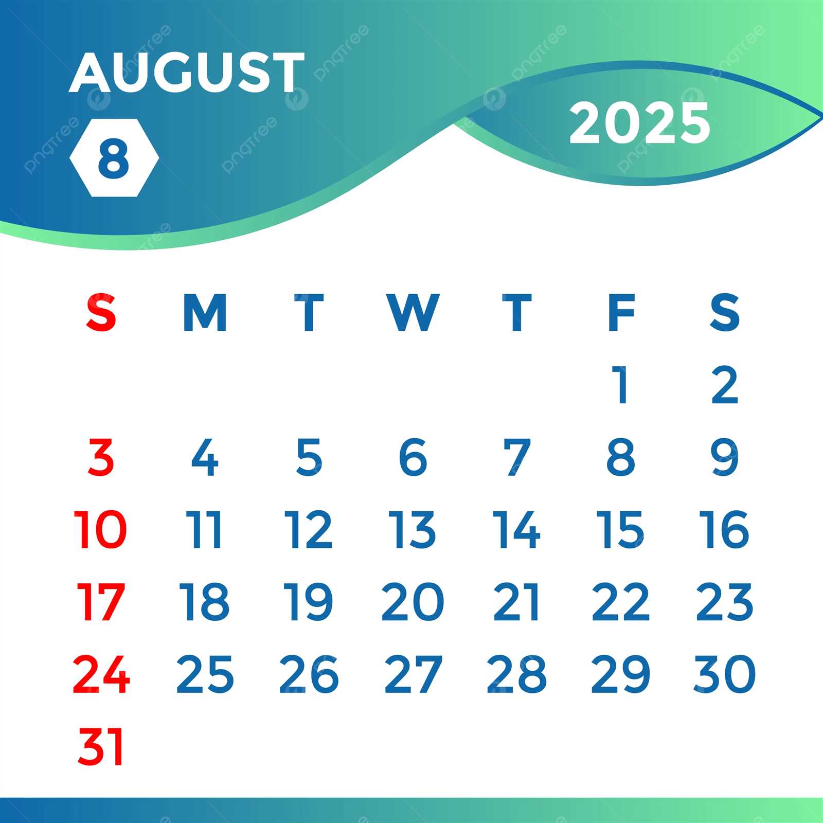 monthly calendar template august 2025