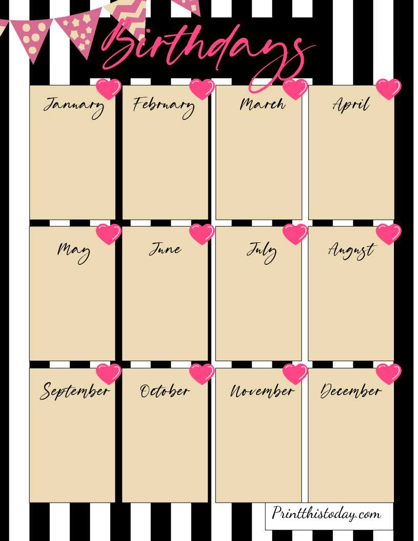 cupcake birthday calendar template