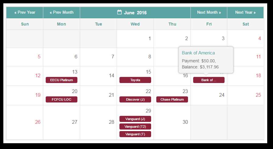 finance calendar template