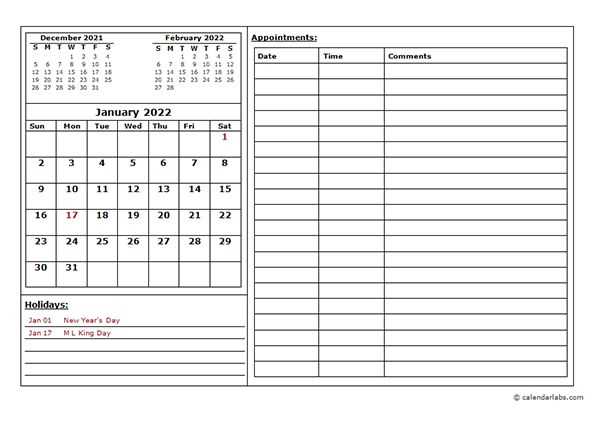 free monthly appointment calendar template