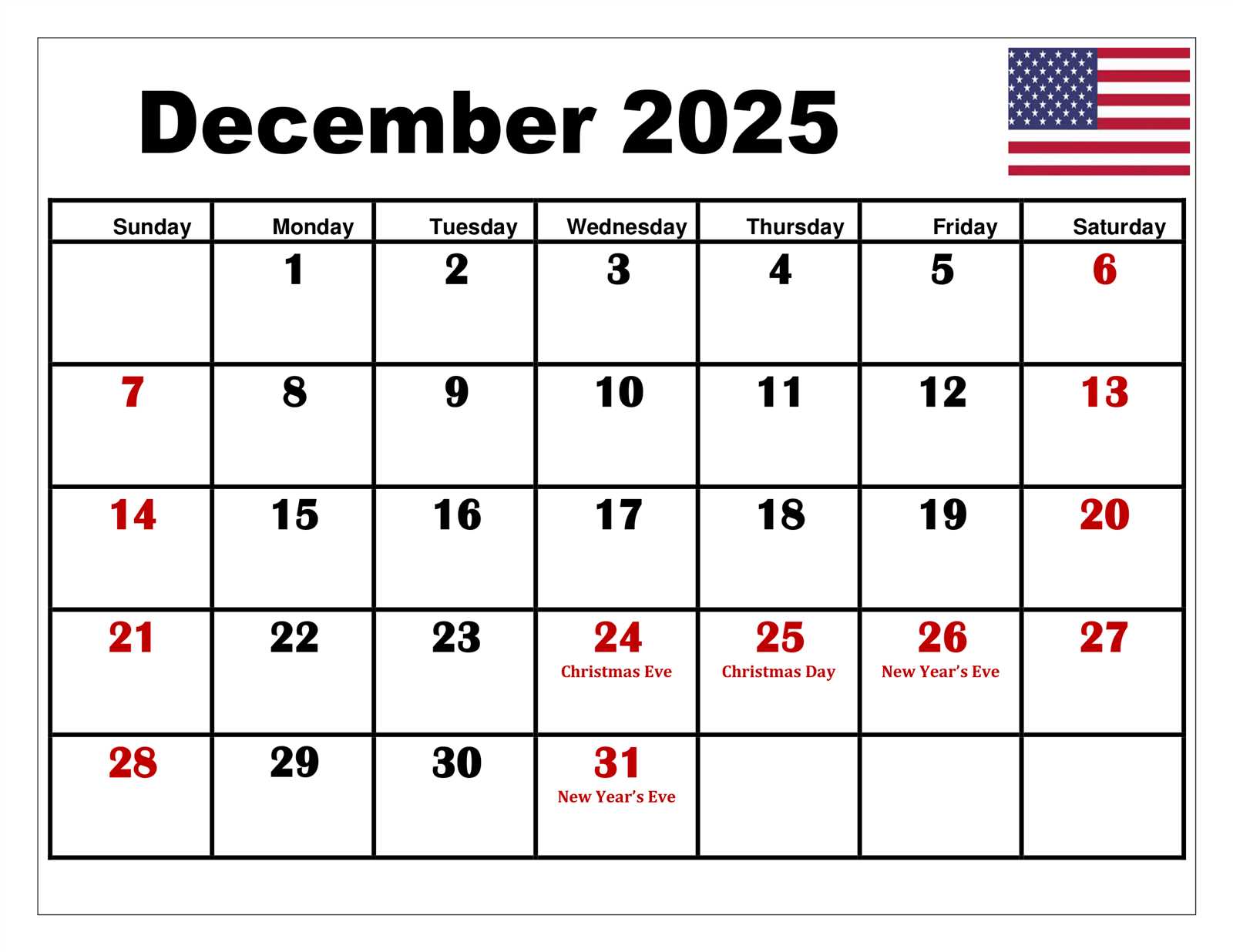 2025 december calendar template