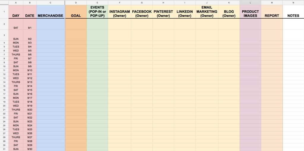 merchandising calendar template